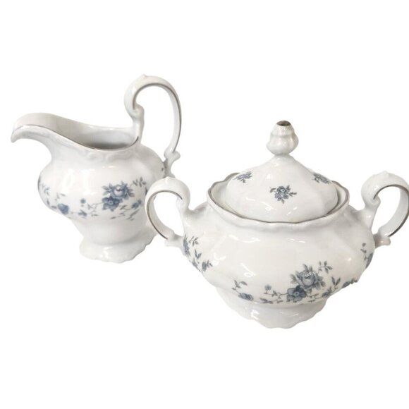 Traditions Fine China Blue Garland Creamer & Sugar Set Made in Thailand for Joha - Picture 1 of 9